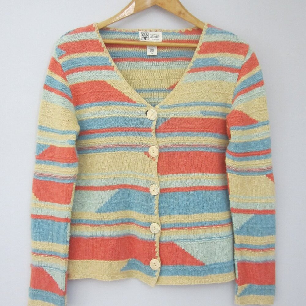 Vtg Cotton Country by Parkhurst Womens S LS Flax Cotton Southwestern Cardigan